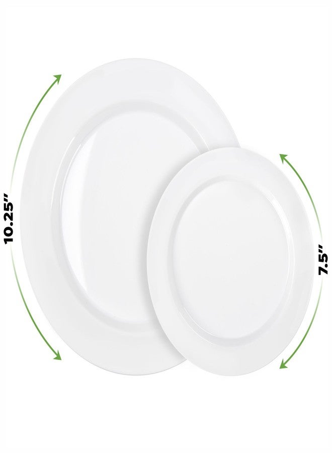 SETUP 100-Piece White Plastic Dinnerware Set - 50 10.25" Dinner & 50 7.5" Salad Plates - Heavy-Duty Disposable for Weddings, Catering, Parties - Image 2