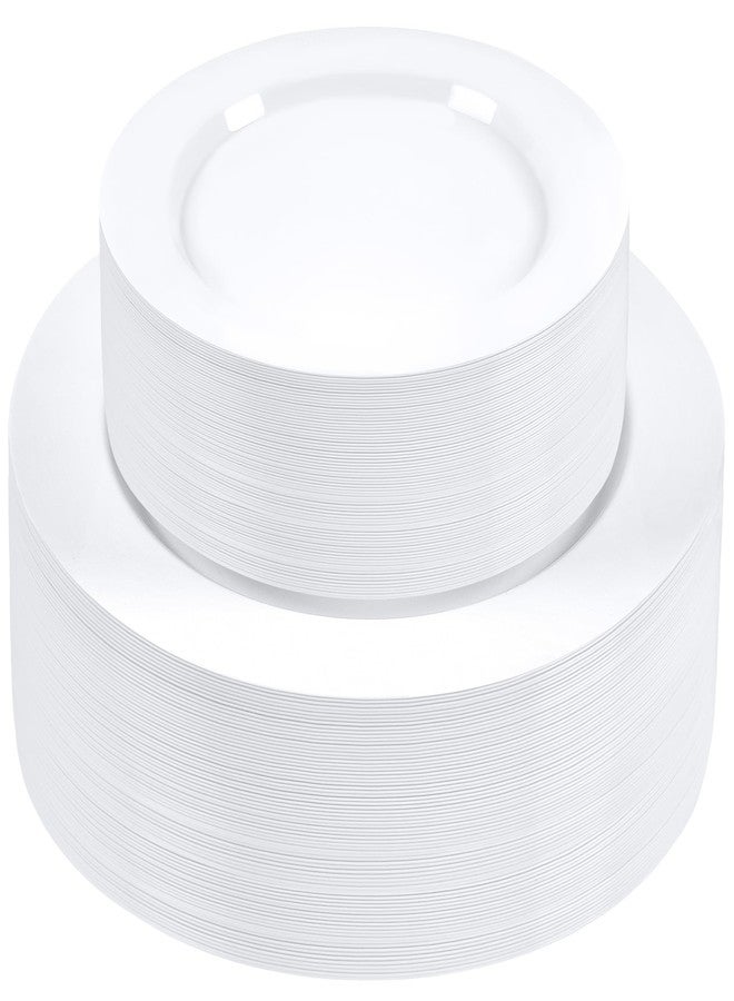 SETUP 100-Piece White Plastic Dinnerware Set - 50 10.25" Dinner & 50 7.5" Salad Plates - Heavy-Duty Disposable for Weddings, Catering, Parties - Image 1