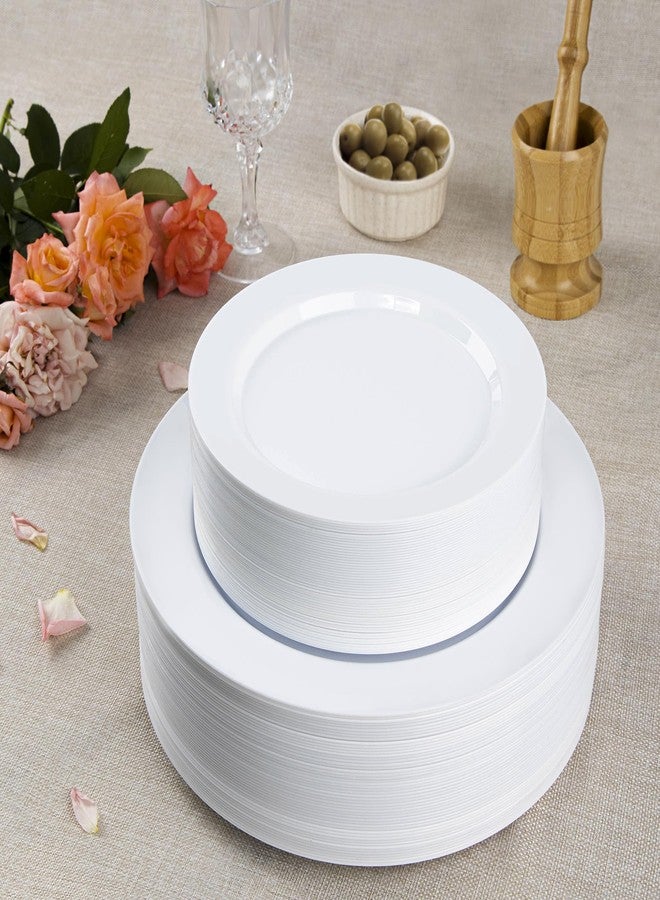 SETUP 100-Piece White Plastic Dinnerware Set - 50 10.25" Dinner & 50 7.5" Salad Plates - Heavy-Duty Disposable for Weddings, Catering, Parties - Image 5