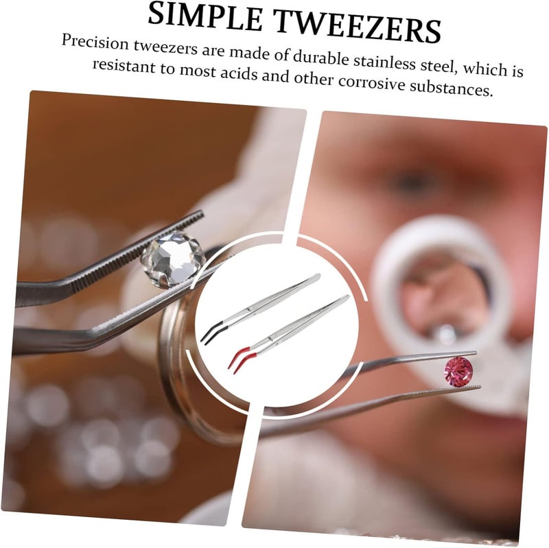 ملقطات فولاذية مقوسة الطرف من POPETPOP، عدد 2 قطعة، للاستخدام في الحرف اليدوية المنزلية وصناعة المجوهرات وإزالة الشظايا ومشاريع الهواية - Image 1