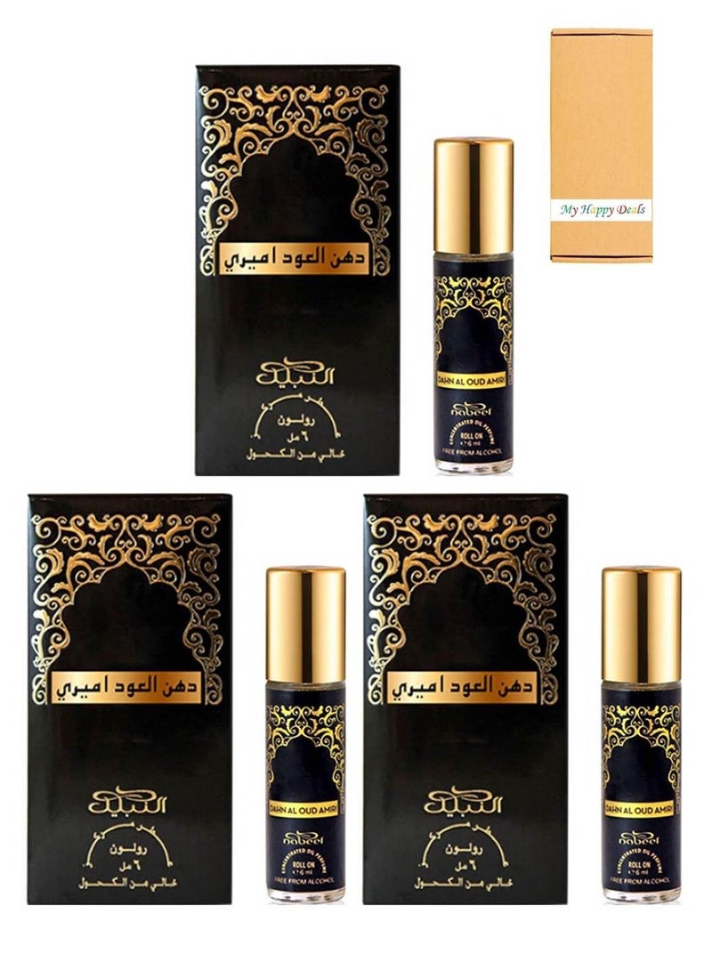 Nabeel 3 Pcs Nabeel Dahn Al Oud Amiri Alcohol Free Roll On Oil Perfume 6ML - Image 1