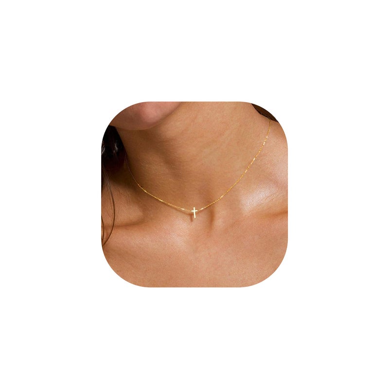 MONOZO Cross Necklace for Women Christmas Gifts - Personalized Sideway Cross Necklace Dainty Choker Necklaces Simple Pendant Necklaces Trendy Christmas Gifts for Women Her - Image 1
