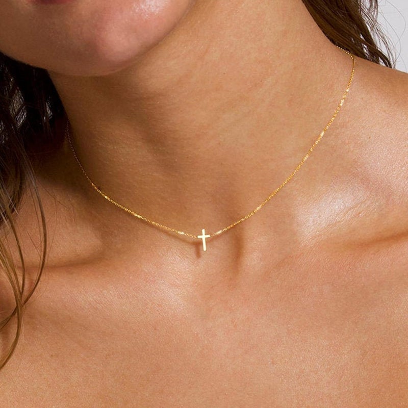 MONOZO Cross Necklace for Women Christmas Gifts - Personalized Sideway Cross Necklace Dainty Choker Necklaces Simple Pendant Necklaces Trendy Christmas Gifts for Women Her - Image 2