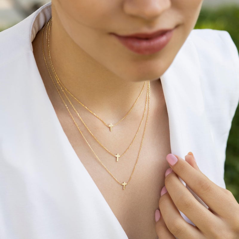 MONOZO Cross Necklace for Women Christmas Gifts - Personalized Sideway Cross Necklace Dainty Choker Necklaces Simple Pendant Necklaces Trendy Christmas Gifts for Women Her - Image 4