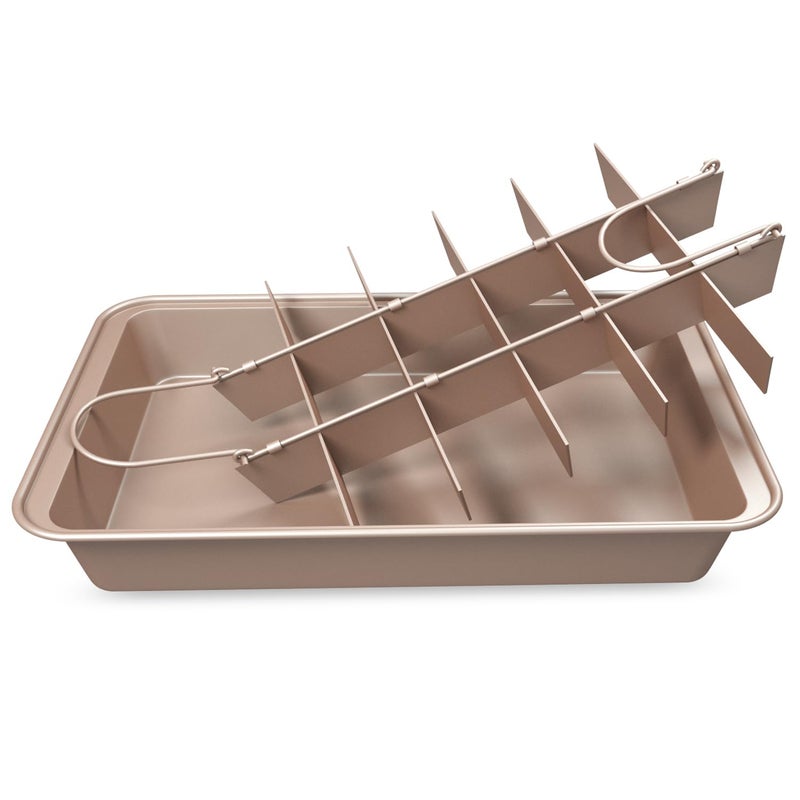ROFROX Brownie Pan with Dividers with Cutter Rectangular Cake, Non-stick Stainless Steel Brownie Baking Pan, Mold with Divider Grid for Brownies, Cakes, Bread, Baking Tool - Image 1