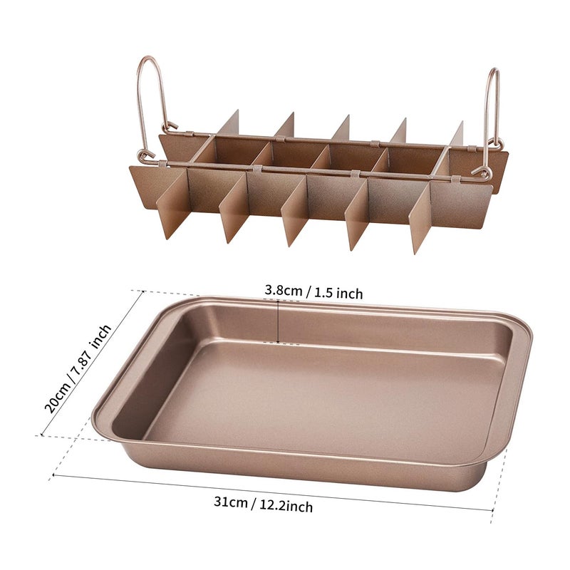 ROFROX Brownie Pan with Dividers with Cutter Rectangular Cake, Non-stick Stainless Steel Brownie Baking Pan, Mold with Divider Grid for Brownies, Cakes, Bread, Baking Tool - Image 5