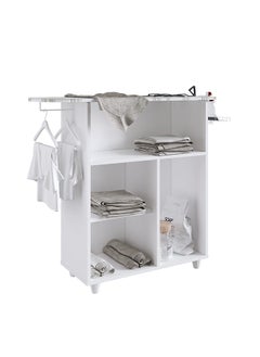 Cleffa Ironing Board With Cabinet 4 Tier Modern Design Wooden Organiser Cupboard Space Saving Display Storage Rack For Home White
