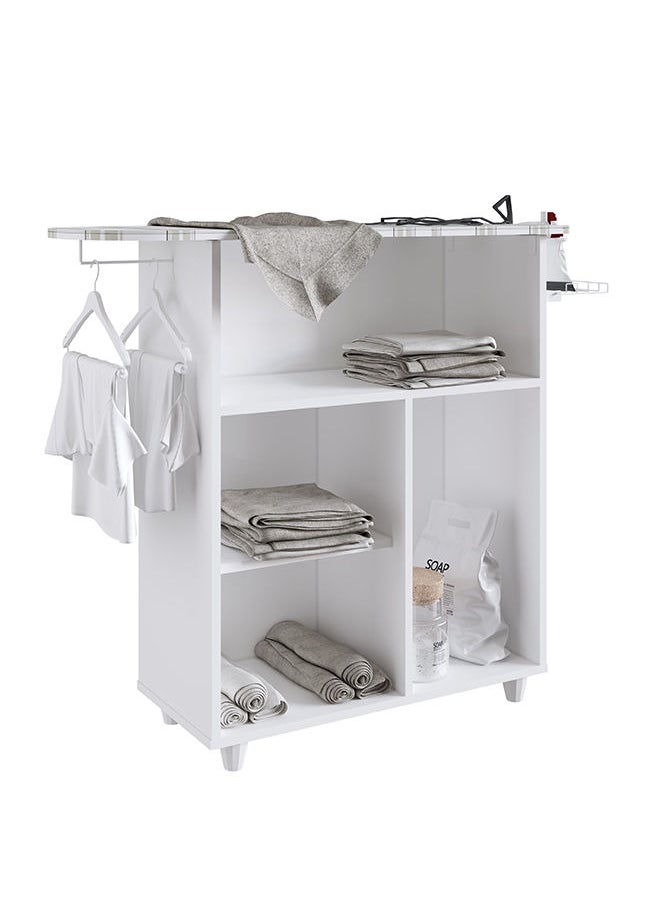 DANUBE HOME - Cleffa Ironing Board With Cabinet 4 Tier Modern Design Wooden Organiser Cupboard Space Saving Display Storage Rack For Home White - Image 1
