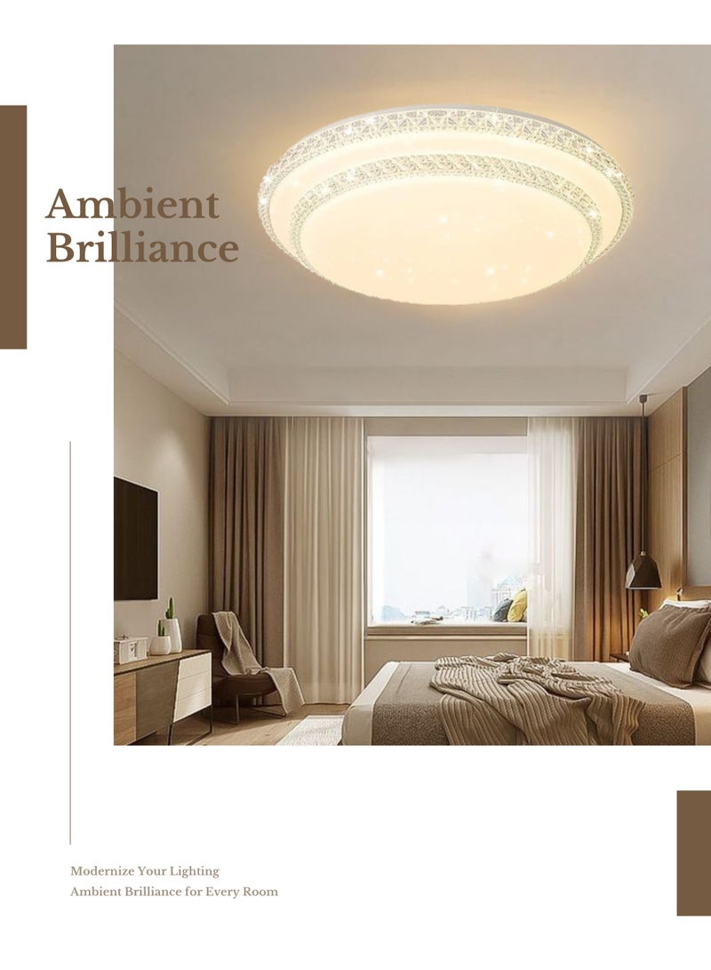 مودي مصباح سقف كريستالي بطبقة مزدوجة، مصباح سقف LED حديث بسيط بـ 3 ألوان لغرفة النوم وغرفة المعيشة وغرفة الطعام (50 سم) - Image 2