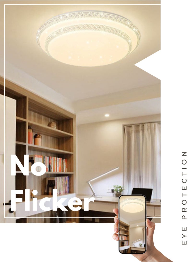 مودي مصباح سقف كريستالي بطبقة مزدوجة، مصباح سقف LED حديث بسيط بـ 3 ألوان لغرفة النوم وغرفة المعيشة وغرفة الطعام (50 سم) - Image 4