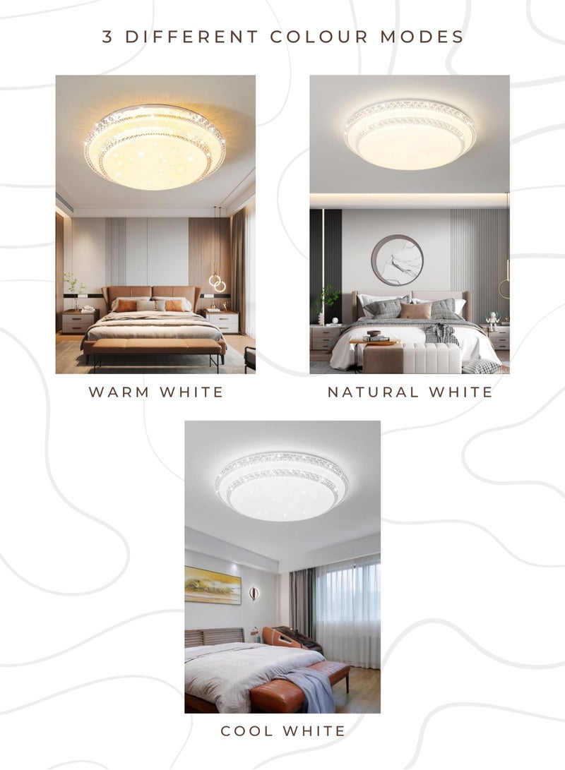 مودي مصباح سقف كريستالي بطبقة مزدوجة، مصباح سقف LED حديث بسيط بـ 3 ألوان لغرفة النوم وغرفة المعيشة وغرفة الطعام (50 سم) - Image 5