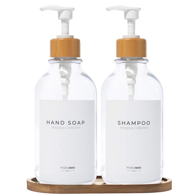 MAISONOVO MaisoNovo Soap Dispenser 3Piece Set  169oz Clear Bottles with White Bamboo Pumps 
