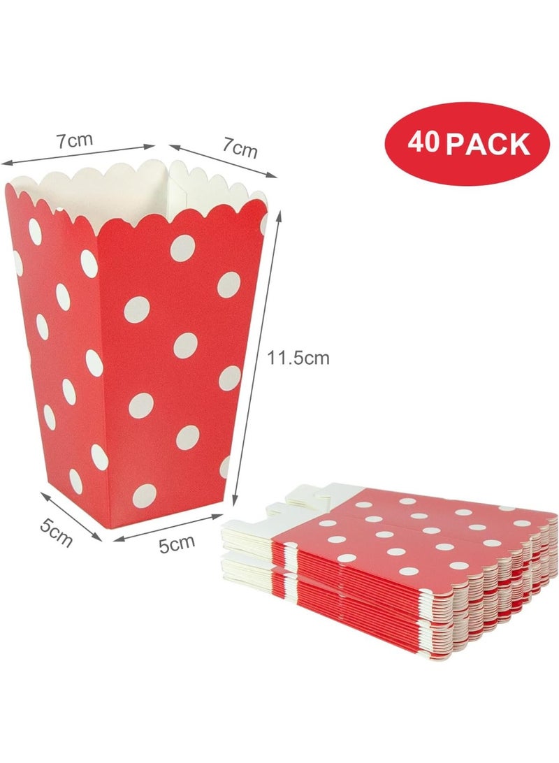 Relex 40PCS Movie Night Popcorn Paper Boxes Buckets 11.5CM Tall Old Fashion Vintage Retro Party Design Red and White Colored Nostalgic Carnival Dot Bags and Tubs - Image 2