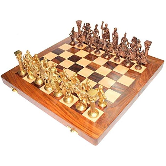 Artvarko 16x16 خشبية قابلة للطي لعبة الشطرنج مجموعة النحاس الروماني الشكل قطع لإهداء ديكور المنزل اللعب - Image 3