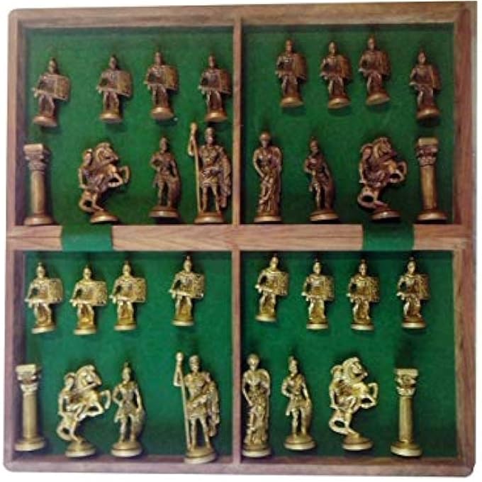 Artvarko 16x16 خشبية قابلة للطي لعبة الشطرنج مجموعة النحاس الروماني الشكل قطع لإهداء ديكور المنزل اللعب - Image 2
