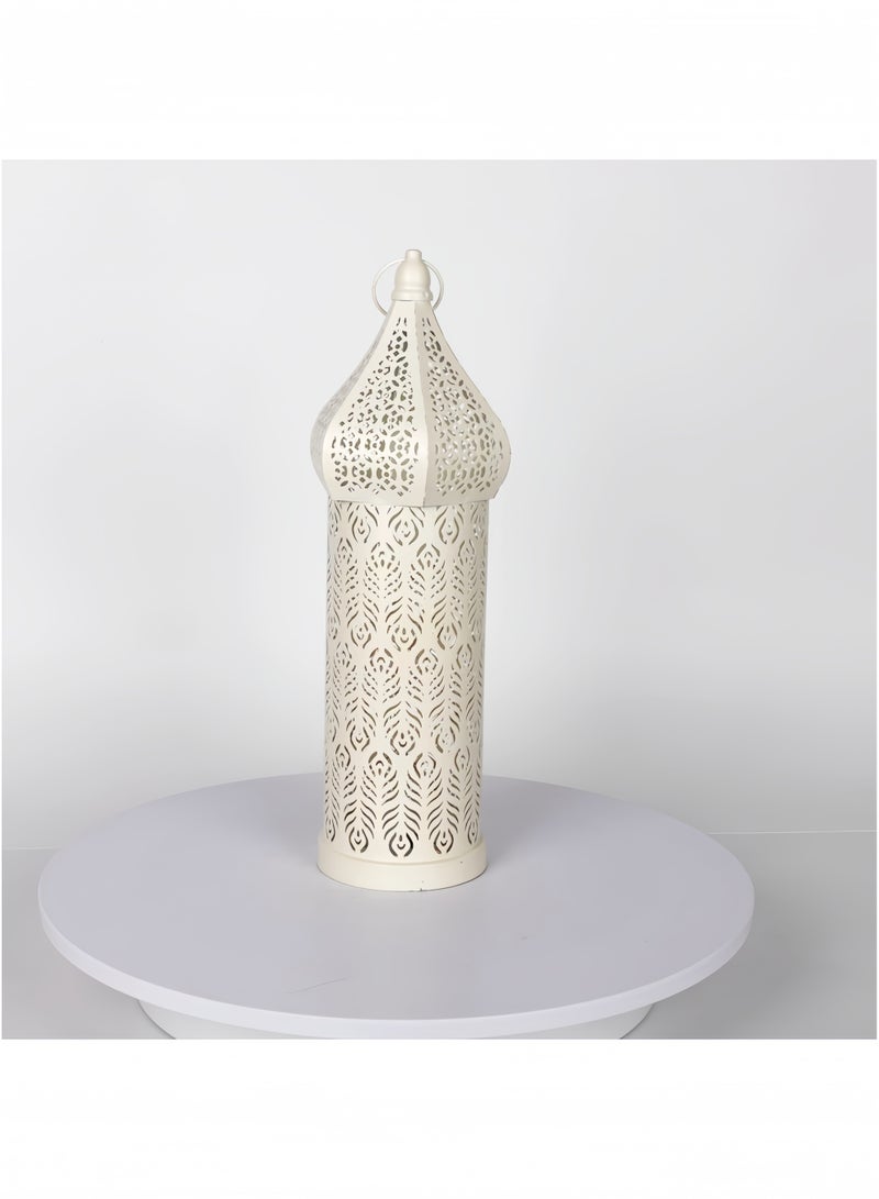 GGEROU Antique Moroccan Lantern Lamp, Decorative Candle Holders, Battery Operated Iron Table Lamp Moroccan Lantern for Ramadan Decorations, Home Decor, Outdoor Patio or Porch (White,L) - Image 2