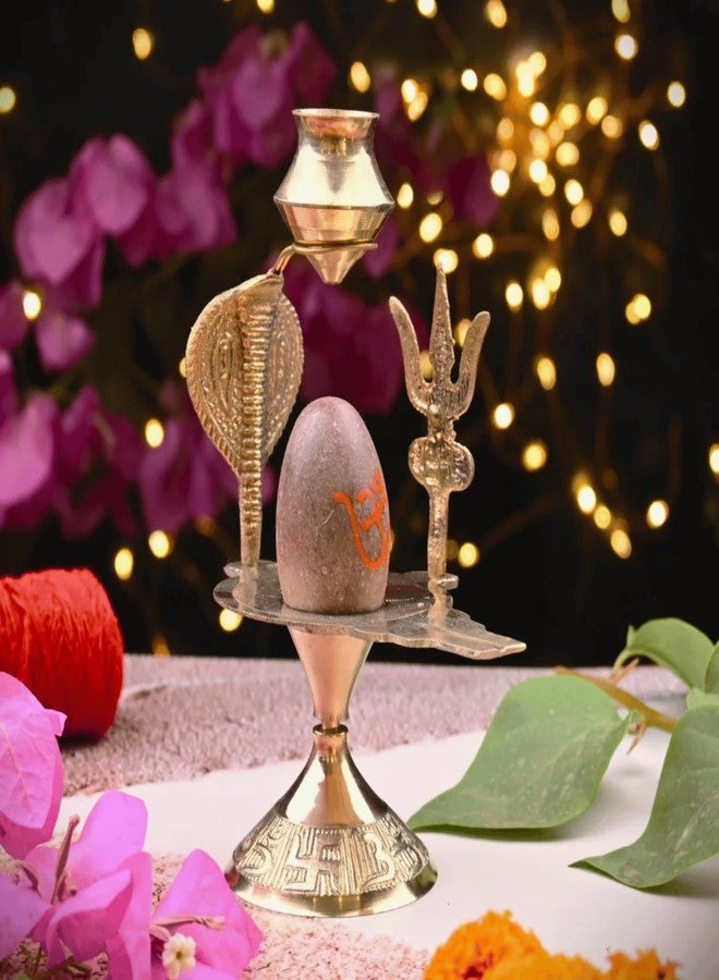 Servdharm Narmadeshwar Shivling Pooja Set - 6 Inch Natural Narmada Stone Shivling with Brass Base, Kalash, Trishul & Naga for Maha Shivratri - Image 3