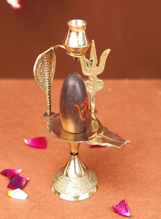 Servdharm Narmadeshwar Shivling Pooja Set - 6 Inch Natural Narmada Stone Shivling with Brass Base, Kalash, Trishul & Naga for Maha Shivratri - Image 1
