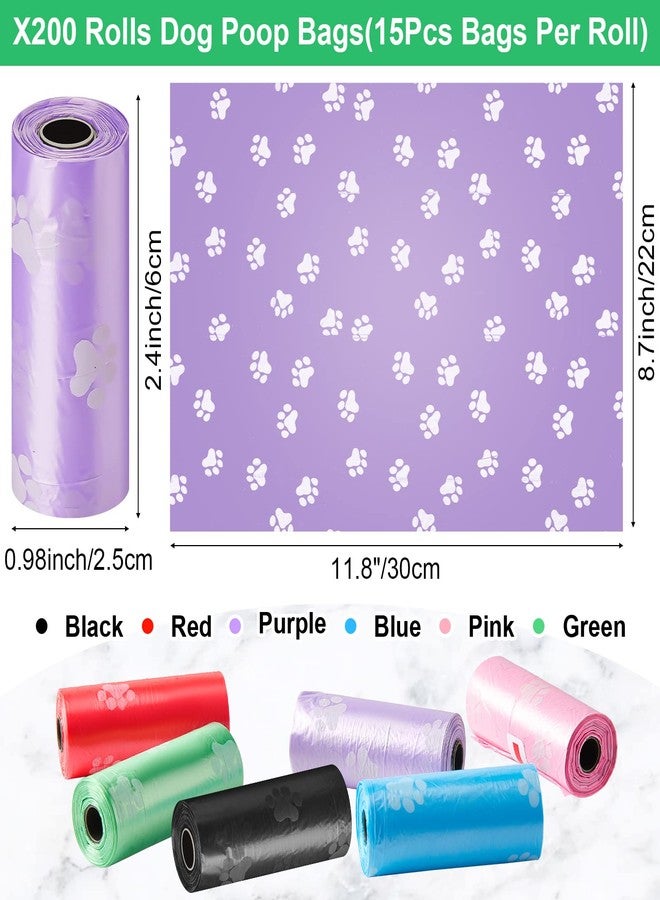 Thenshop 3000 Counts 200 Rolls Dog Poop Bag Plastic Dog Waste Bags Disposable For Doggie Pets Poop Outdoor Walking Travel Mixed Colors(Paw Print Style) - Image 2