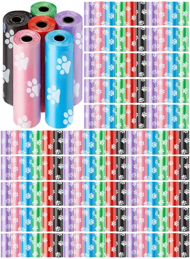 Thenshop 3000 Counts 200 Rolls Dog Poop Bag Plastic Dog Waste Bags Disposable For Doggie Pets Poop Outdoor Walking Travel Mixed Colors(Paw Print Style) - Image 1