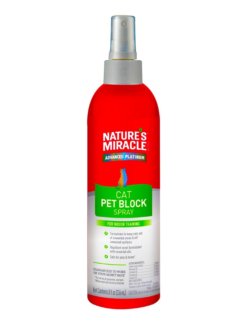 Nature's Miracle Advanced Platinum Cat Pet Block Repellent Spray, 8 Ounces, Indoor Training Aid for Cats
