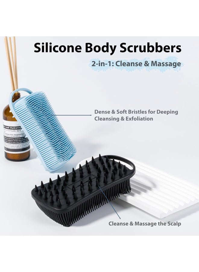 Mtboi 2 Pc Silicone Exfoliating Body Scrubber, In 1 Shampoo Brush, Soft Loofah For Sensitive Skin, Shower Hair Scalp Massager, Easy To Clean, Lather Well (Blue&Black) - Image 2