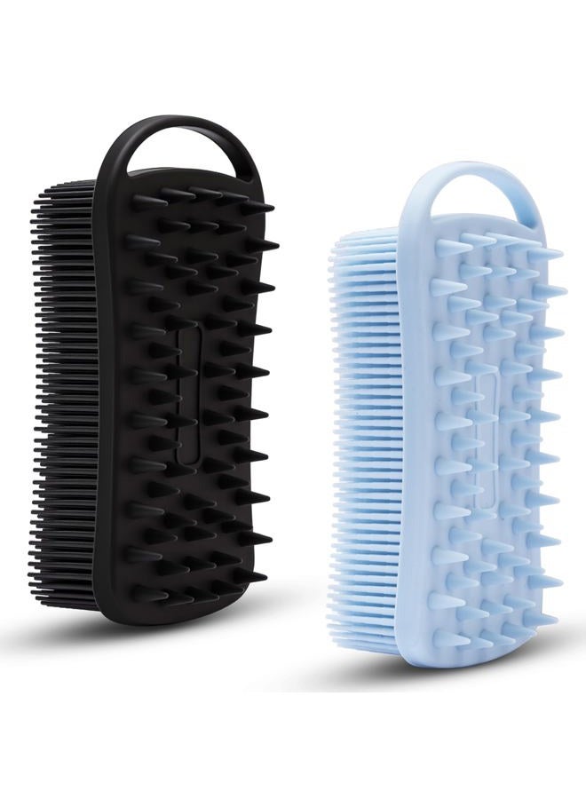 Mtboi 2 Pc Silicone Exfoliating Body Scrubber, In 1 Shampoo Brush, Soft Loofah For Sensitive Skin, Shower Hair Scalp Massager, Easy To Clean, Lather Well (Blue&Black) - Image 1