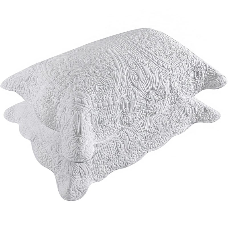 BOSOWOS Pillow Shams Queen Size Set of 2 Ultra Soft Breathable Quilted Pillow Cases 20 x 30 inches for Sleeping Decorative Microfiber Bed Pillowcases Easy Care White