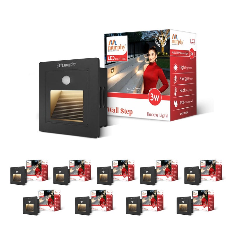 Murphy 3-Watt Conceal Motion Sensor Wall Step Light Outdoor and Indoor LED Foot Light with Aluminium IP65 Grade Waterproof Body (Warm White, Pack of 10) - Image 1