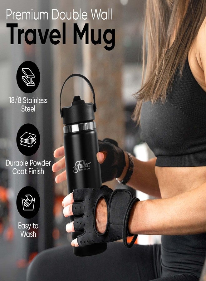 fuller brush Fuller Stainless Steel Water Bottle with Straw Lid – BPA-Free, Sweat-Proof, Leak-Proof Travel Mug – Double Wall Insulated for Hot & Cold Drinks – Carry Handle (Black, 20 Oz.) - Image 4