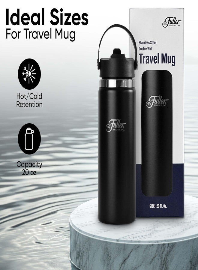 fuller brush Fuller Stainless Steel Water Bottle with Straw Lid – BPA-Free, Sweat-Proof, Leak-Proof Travel Mug – Double Wall Insulated for Hot & Cold Drinks – Carry Handle (Black, 20 Oz.) - Image 2