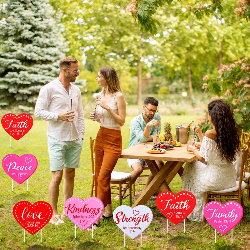 Memorywuu 6 Pcs Valentine's Day Yard Signs Religious Heart-shaped Bible Verse Yard Sign with Stakes Holiday Garden Decorations Outdoor for Valentine St. Patrick's Day Outdoor Party Pathway Yards Decor - Image 4
