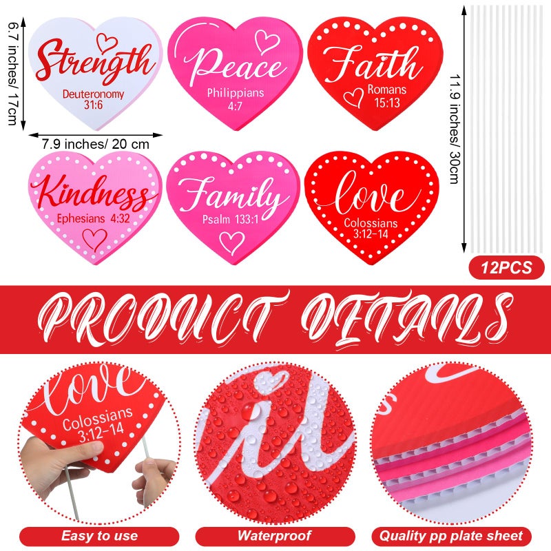Memorywuu 6 Pcs Valentine's Day Yard Signs Religious Heart-shaped Bible Verse Yard Sign with Stakes Holiday Garden Decorations Outdoor for Valentine St. Patrick's Day Outdoor Party Pathway Yards Decor - Image 2