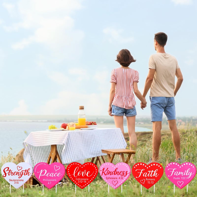 Memorywuu 6 Pcs Valentine's Day Yard Signs Religious Heart-shaped Bible Verse Yard Sign with Stakes Holiday Garden Decorations Outdoor for Valentine St. Patrick's Day Outdoor Party Pathway Yards Decor - Image 5