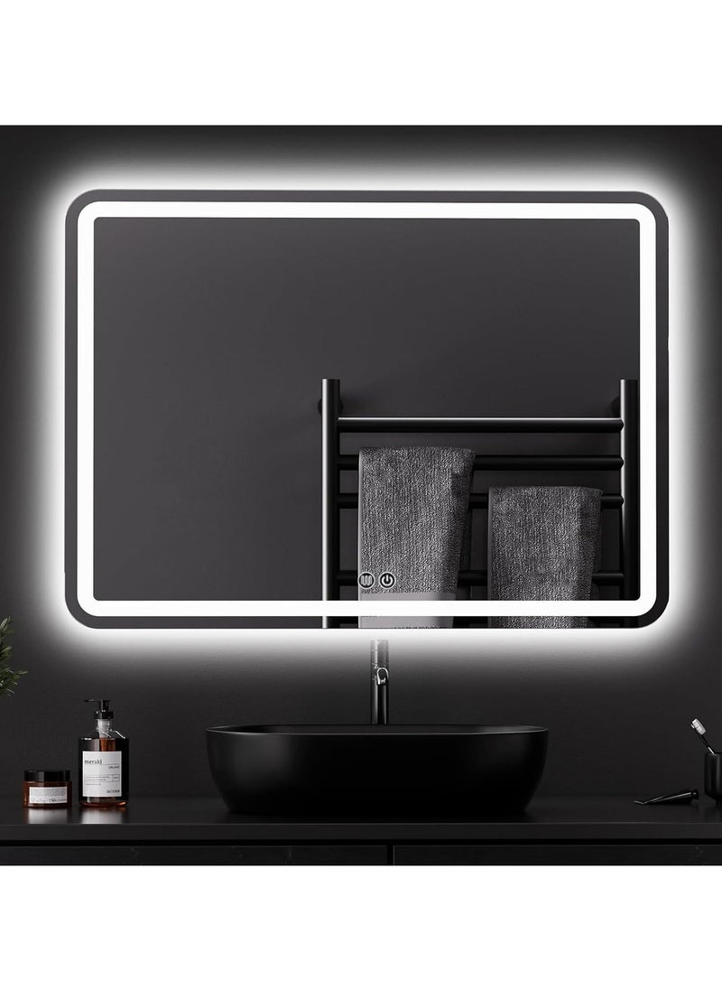 Vparty - LED Bathroom Mirror with Backlit & Front Lights, Anti-Fog Makeup Mirror, 3 Color Temperature Dimmable Vanity Mirror, Waterproof, Memory Function, Horizontal/Vertical Mount, Adjustable Brightness, Stylish Wall-Mounted Energy-Efficient LED Mirror for Bathroom (100 x 60 cm) - Image 1