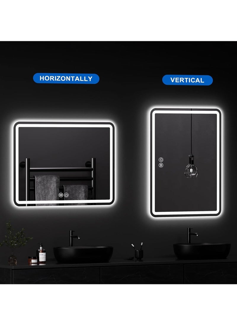 Vparty - LED Bathroom Mirror with Backlit & Front Lights, Anti-Fog Makeup Mirror, 3 Color Temperature Dimmable Vanity Mirror, Waterproof, Memory Function, Horizontal/Vertical Mount, Adjustable Brightness, Stylish Wall-Mounted Energy-Efficient LED Mirror for Bathroom (100 x 60 cm) - Image 1