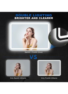 Vparty LED Bathroom Mirror with Backlit & Front Lights, Anti-Fog Makeup Mirror, 3 Color Temperature Dimmable Vanity Mirror, Waterproof, Memory Function, Horizontal/Vertical Mount, Adjustable Brightness, Stylish Wall-Mounted Energy-Efficient LED Mirror for Bathroom (100 x 60 cm)  - Image 3