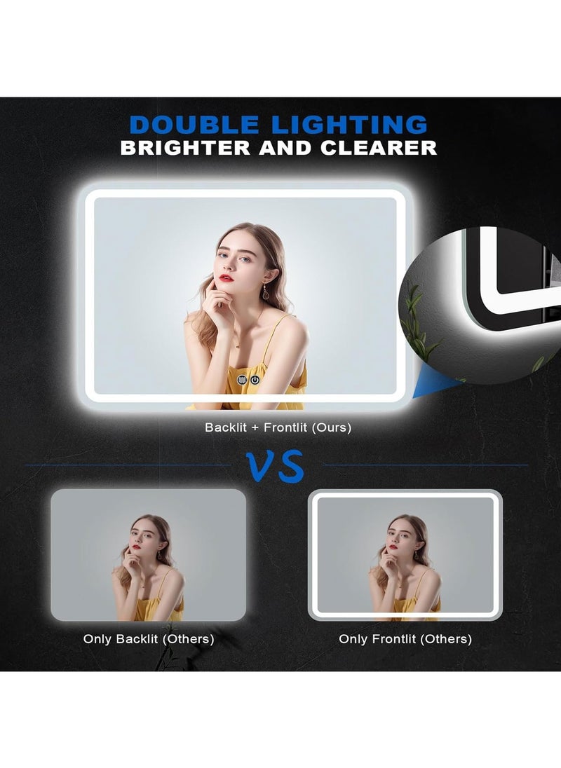 Vparty - LED Bathroom Mirror with Backlit & Front Lights, Anti-Fog Makeup Mirror, 3 Color Temperature Dimmable Vanity Mirror, Waterproof, Memory Function, Horizontal/Vertical Mount, Adjustable Brightness, Stylish Wall-Mounted Energy-Efficient LED Mirror for Bathroom (100 x 60 cm) - Image 1