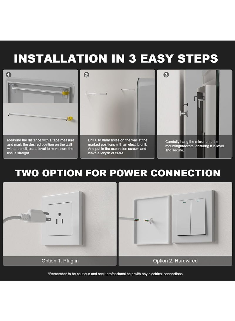 Vparty - LED Bathroom Mirror with Backlit & Front Lights, Anti-Fog Makeup Mirror, 3 Color Temperature Dimmable Vanity Mirror, Waterproof, Memory Function, Horizontal/Vertical Mount, Adjustable Brightness, Stylish Wall-Mounted Energy-Efficient LED Mirror for Bathroom (100 x 60 cm) - Image 1