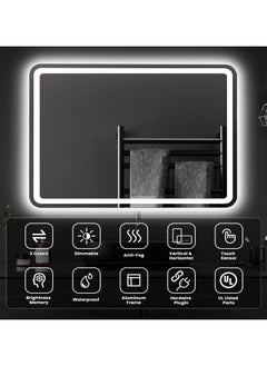 Vparty LED Bathroom Mirror with Backlit & Front Lights, Anti-Fog Makeup Mirror, 3 Color Temperature Dimmable Vanity Mirror, Waterproof, Memory Function, Horizontal/Vertical Mount, Adjustable Brightness, Stylish Wall-Mounted Energy-Efficient LED Mirror for Bathroom (100 x 60 cm)  - Image 2