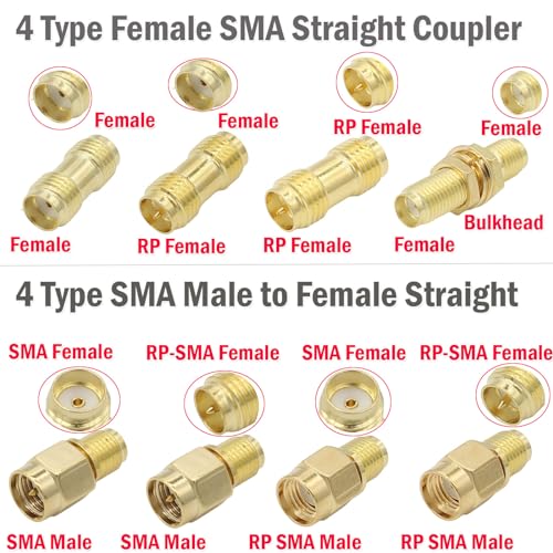 exgoofit SMA Adapter Kit, 18pcs, Gold Plated, Compatible with FPV Antennas, Ham Radio, WiFi Router, etc. - Image 5