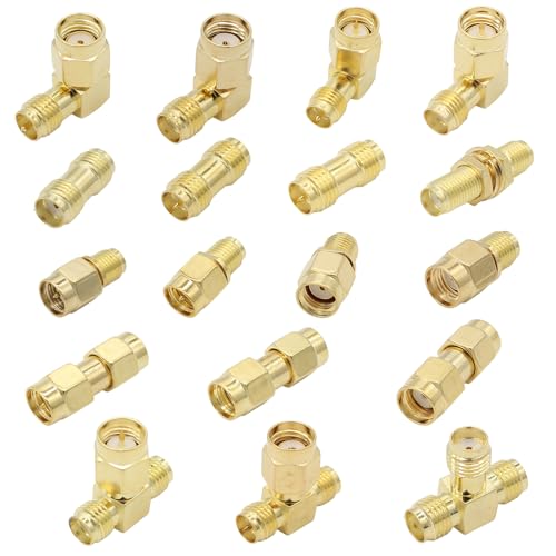 exgoofit SMA Adapter Kit, 18pcs, Gold Plated, Compatible with FPV Antennas, Ham Radio, WiFi Router, etc. - Image 1