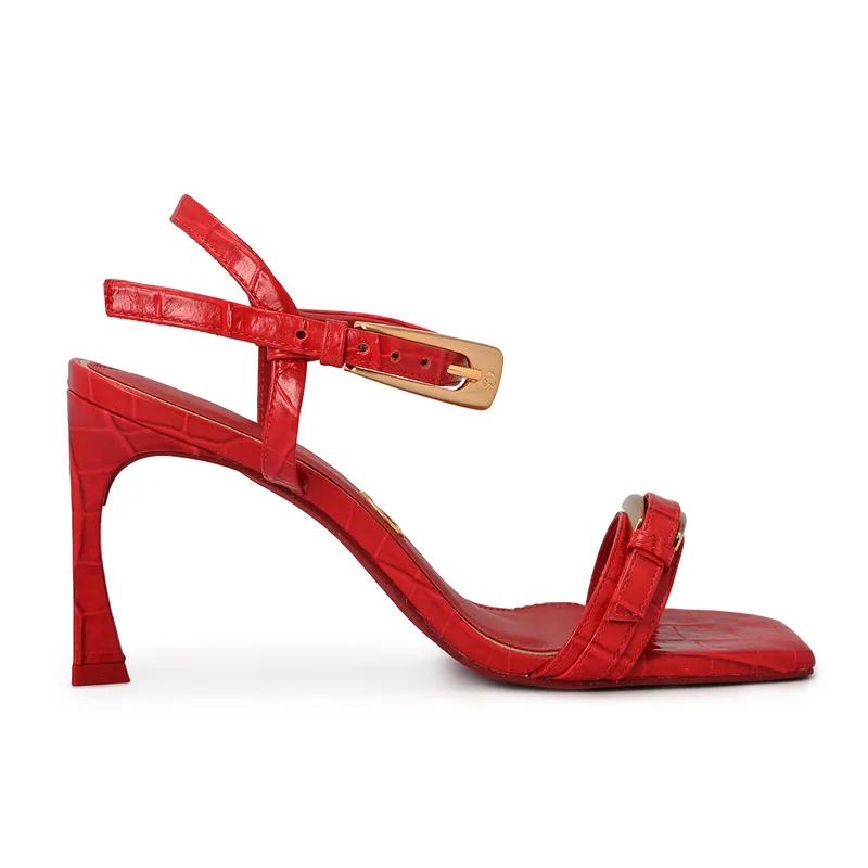 Red Ruby Sandal with Golden Buckle