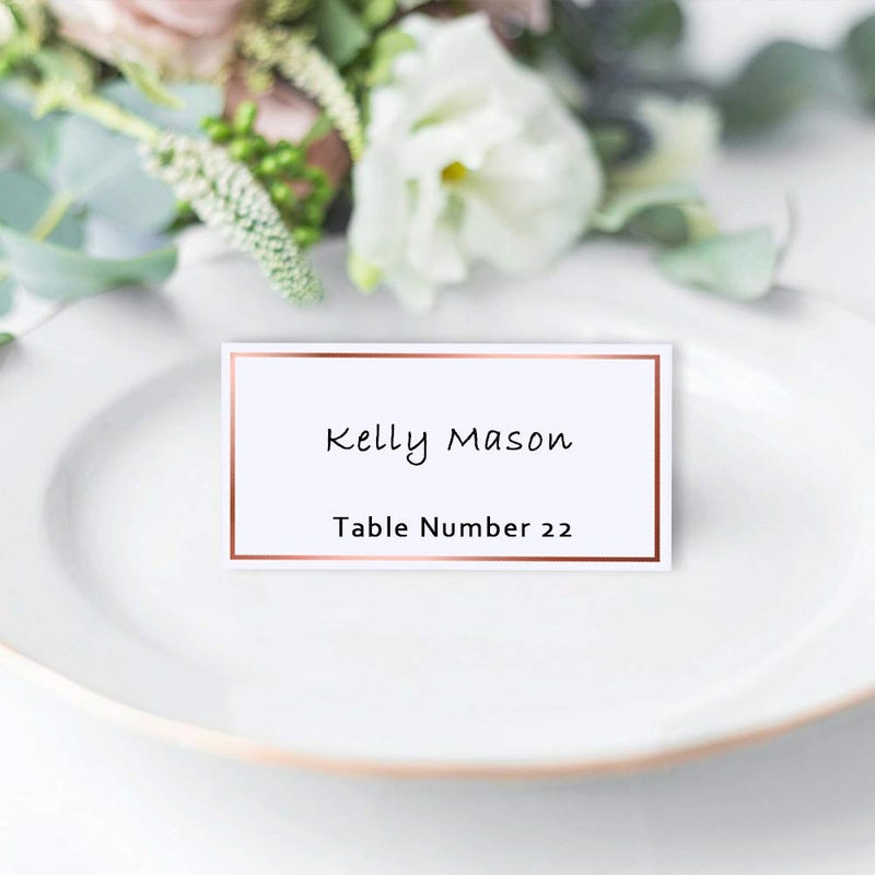 Exquiss 50Pcs Rose Gold Foil Border Place Cards Name Tags Seating Cards Blank Place Cards White Cards Reserved Cards Perfect For Wedding Party Birthday Baby Shower Event - 4 X 2 Inches - Image 3