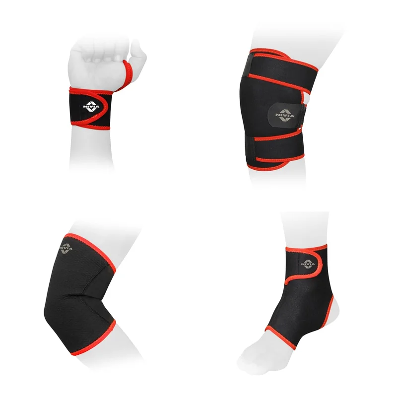 Nivia Orthopedic Support Combo for Wrist, Elbow, Knee, and Ankle - Pack of 4 for Gym Workouts & Injury Prevention