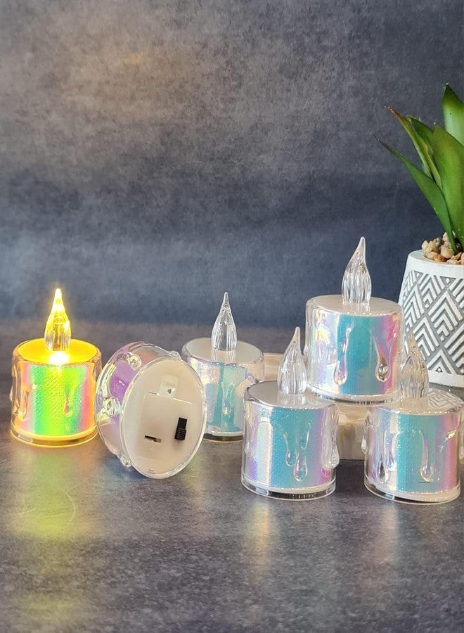 DOJI Multi Crystal tealight Candles Smokeless Candle Light, Flameless led Diya | led Candles | Tea Lights Candles for Diwali and Christmas Decorations (Pack of 6) - Image 5