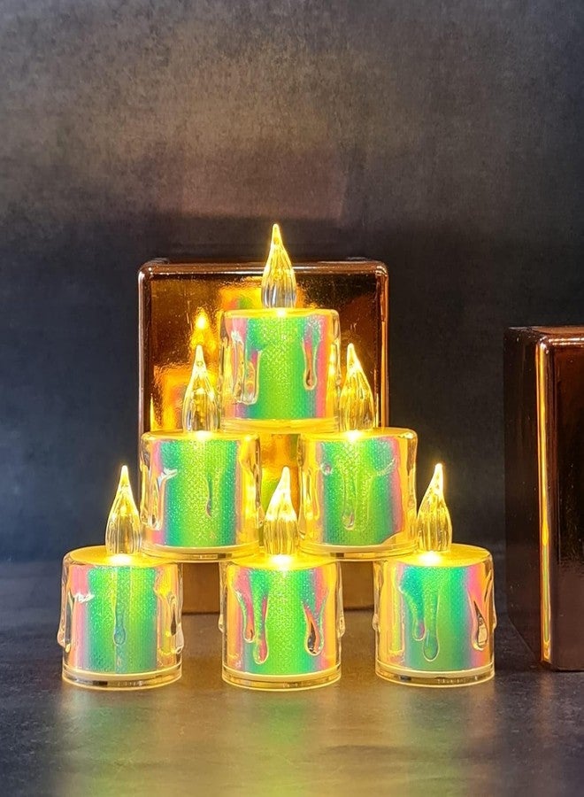 DOJI Multi Crystal tealight Candles Smokeless Candle Light, Flameless led Diya | led Candles | Tea Lights Candles for Diwali and Christmas Decorations (Pack of 6) - Image 2
