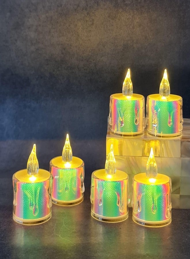 DOJI Multi Crystal tealight Candles Smokeless Candle Light, Flameless led Diya | led Candles | Tea Lights Candles for Diwali and Christmas Decorations (Pack of 6) - Image 3
