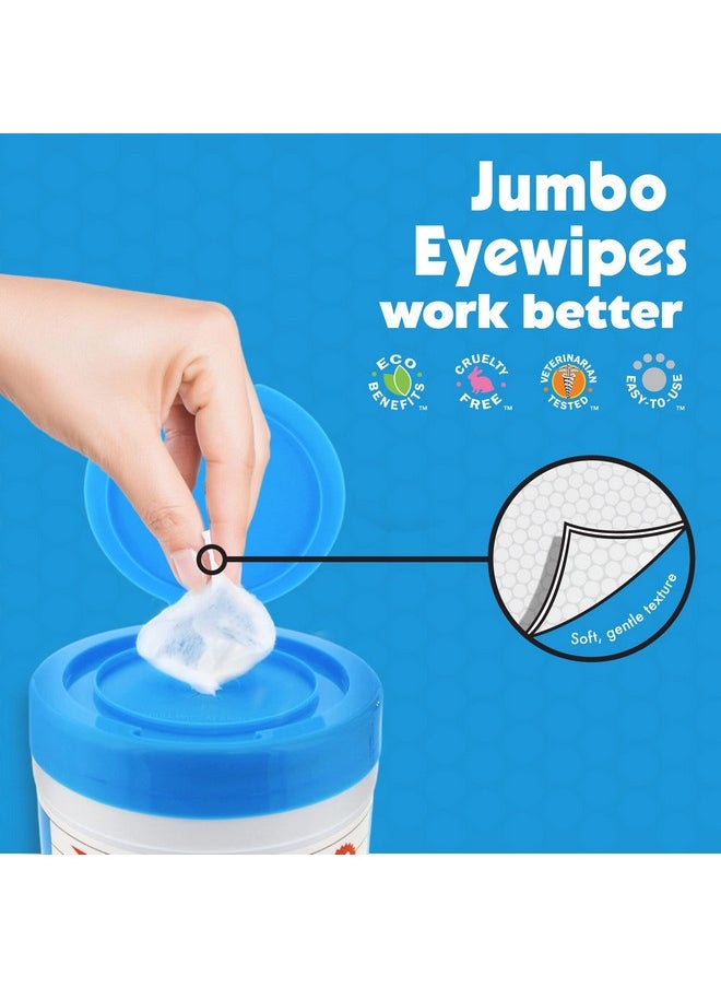 Petkin - Jumbo Pet Eye Wipes, 80 Extra Moist Wipes, 2 Pack  Natural Formula Gently Removes Dirt, Discharge, & Tear Stains  Safe, Convenient, & Easy To Use Pet Wipes For Dogs, Cats, Puppies & Kittens - Image 1