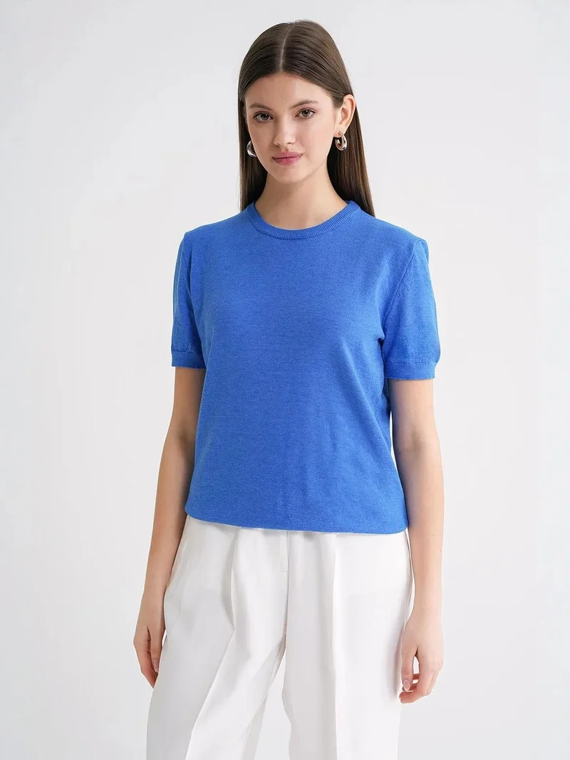 MixRay Mixray Crew Neck Short Sleeve Knit Sweater